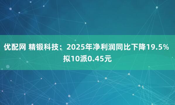 优配网 精锻科技：2025年净利润同比下降19.5% 拟10派0.45元